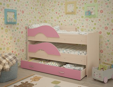 Детская 2-ярусная кровать Радуга 1.6 с ящиком, корпус Млечный дуб, фасад Розовый в Симферополе