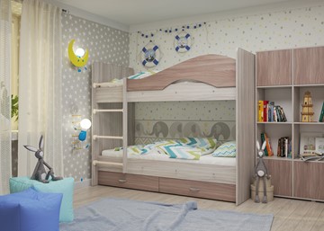 Детская кровать для девочки Мая с 2 ящиками на щитах, корпус Шимо светлый, фасад Шимо темный в Симферополе