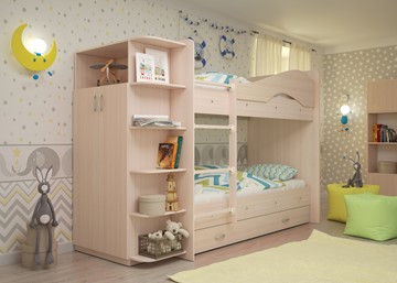 Детская кровать для девочки Мая на щитах со шкафом и ящиками, цвет Млечный дуб в Симферополе