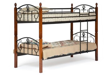 Детская кровать BOLERO двухярусная дерево гевея/металл, 90*200 см (bunk bed), красный дуб/черный в Симферополе