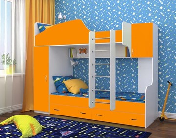 Детская кровать-шкаф Юниор-2, каркас Белое дерево, фасад Оранжевый в Симферополе