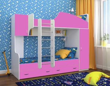 Детская кровать-шкаф Юниор-2, каркас Белое дерево, фасад Розовый в Симферополе