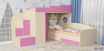 Детская кровать-чердак Кадет-2, корпус Дуб, фасад Розовый в Симферополе