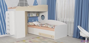 Детская кровать-шкаф Кадет-2 с металлической лестницей, корпус Белое дерево, фасад Дуб в Симферополе