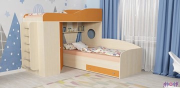 Детская кровать-шкаф Кадет-2 с металлической лестницей, корпус Дуб, фасад Оранжевый в Симферополе