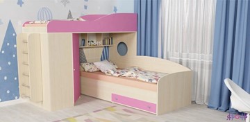 Детская кровать-шкаф Кадет-2 с металлической лестницей, корпус Дуб, фасад Розовый в Симферополе