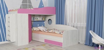 Детская кровать-чердак Кадет-2 с металлической лестницей, корпус Винтерберг, фасад Розовый в Симферополе