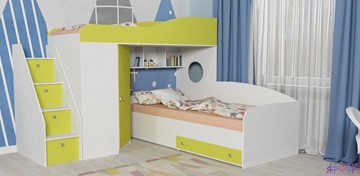 Детская кровать-шкаф Кадет-2 с универсальной лестницей, корпус Белое дерево, фасад Лайм в Симферополе