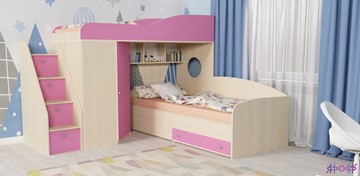 Детская кровать-шкаф Кадет-2 с универсальной лестницей, корпус Дуб, фасад Розовый в Симферополе