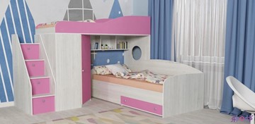 Детская кровать-шкаф Кадет-2 с универсальной лестницей, корпус Винтерберг, фасад Розовый в Симферополе