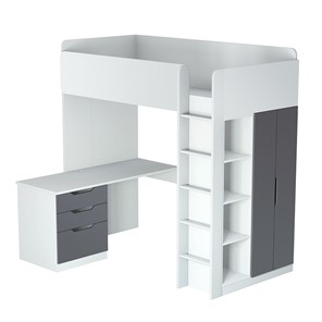 Кровать-чердак с письменным столом и шкафом POLINI Kids Simple Белый / Серый в Симферополе