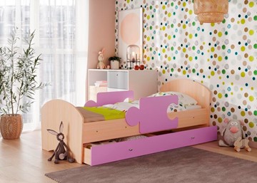 Кровать детская с бортиками и ящиком Мозайка, корпус Млечный дуб/фасад Ирис (ламели) в Симферополе