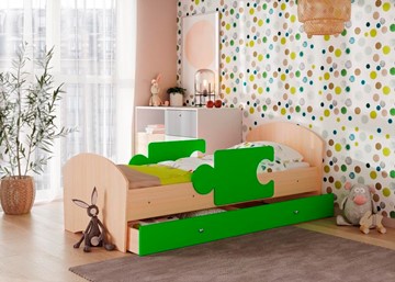 Кровать детская с ящиком и бортиками Мозайка, корпус Млечный дуб/фасад Лайм (ламели) в Симферополе