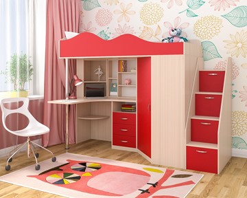 Детская кровать-шкаф Пионер-1, каркас Дуб, фасад Красный в Симферополе