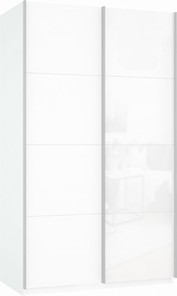 Шкаф-купе двухдверный Прайм (ДСП/Белое стекло) 1600x570x2300, белый снег в Симферополе