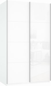 Шкаф-купе двухдверный Прайм (ДСП/Белое стекло) 1200x570x2300, белый снег в Симферополе