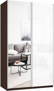 Шкаф 2-створчатый Прайм (Зеркало/Белое стекло) 1600x570x2300, венге в Симферополе