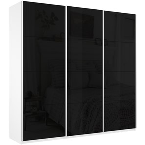 Шкаф 3-х дверный Широкий Прайм (Черное стекло) 2400x570x2300,  Белый Снег в Симферополе