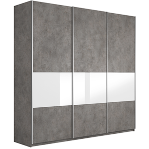 Шкаф 3-дверный Широкий Прайм (ДСП / Белое стекло) 2400x570x2300, Бетон в Симферополе