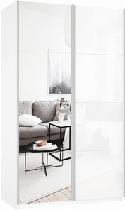 Шкаф 2-створчатый Прайм (Зеркало/Белое стекло) 1200x570x2300, белый снег в Симферополе
