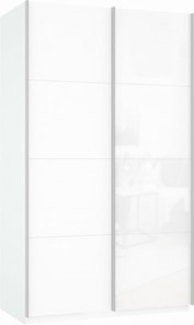Шкаф-купе 2-х дверный Прайм (ДСП/Белое стекло) 1400x570x2300, белый снег в Симферополе
