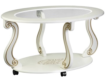 Стеклянный столик в гостиную Овация-С, на колесах, слоновая кость-золото в Симферополе