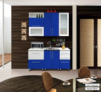 Маленькая кухня Мыло 224 1600х918, цвет Синий/Белый металлик в Симферополе