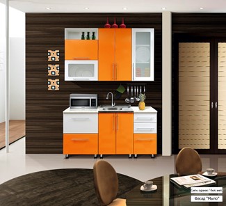 Маленькая кухня Мыло 224 1600х718, цвет Оранжевый/Белый металлик в Симферополе