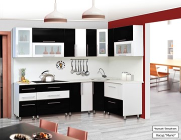 Кухонный угловой гарнитур Мыло 224 2600х1600, цвет Черный/Белый металлик в Симферополе