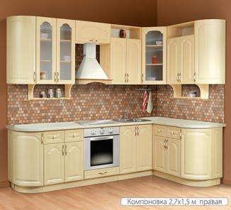 Кухня угловая Классика 2700х1500, цвет Дуб беленый в Симферополе