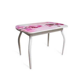 Кухонный раскладной стол ПГ-01СТФ белое/орхидея/крашенные фигурные в Симферополе