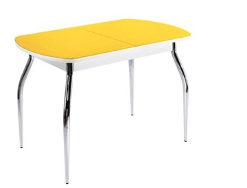 Кухонный обеденный стол ПГ-04 СТ2, белое/желтое стекло/35 хром гнутые металл в Симферополе