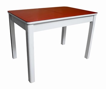 Кухонный раскладной стол Айсберг-01 СТ2, белое ЛДСП/стекло алое/прямые массив белый в Симферополе