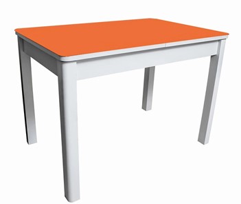 Раздвижной стол Айсберг-01 СТ2, белое ЛДСП/стекло оранжевое/прямые массив белый в Симферополе