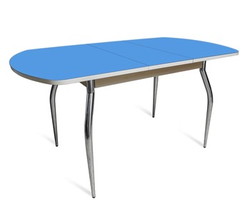 Обеденный раздвижной стол ПГ-07 СТ2, дуб молочный/синие стекло/35 хром гнутые металл в Симферополе