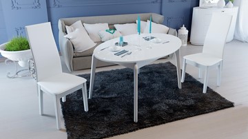 Овальный кухонный стол Марсель (СМ(Б)-102.01.12(1)), цвет  Белый/Стекло белое глянец в Симферополе