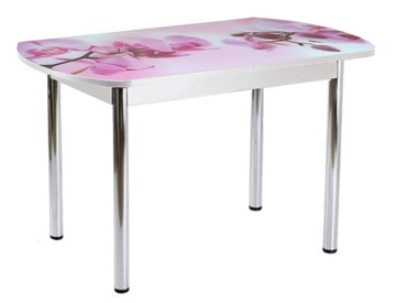 Кухонный стол раздвижной ПГ-02СТФ белое/орхидея/39 прямые трубы хром в Симферополе