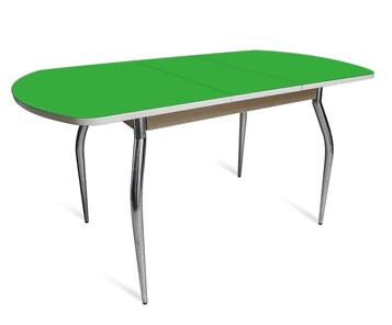 Кухонный стол раздвижной ПГ-07 СТ2, дуб молочный/зеленое стекло/35 хром гнутые металл в Симферополе