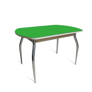 Кухонный обеденный стол ПГ-04 СТ2, дуб молочный/зеленое стекло/35 хром гнутые металл в Симферополе