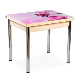 Кухонный пристенный стол СПА-07 СТФ, молочный дуб/фотопечать орхидея/опоры прямые хром в Симферополе