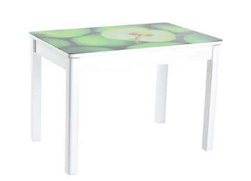 Кухонный стол раздвижной Айсберг-02 СТФ, белое лдсп/зеленые яблоки/40 прямые массив белые в Симферополе