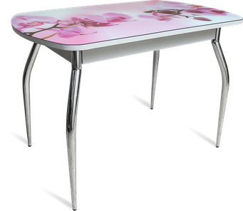 Кухонный стол ПГ-04 СТФ белое/орхидея/хром фигурные в Симферополе