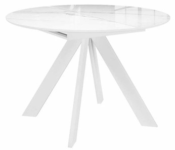 Стеклянный кухонный стол раздвижной DikLine SFC110 d1100 стекло Оптивайт Белый мрамор/подстолье белое/опоры белые в Симферополе