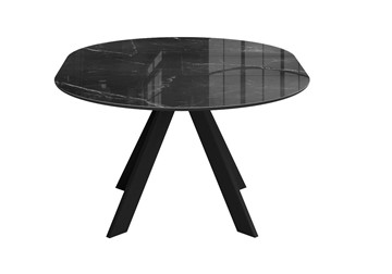 Стеклянный стол раздвижной DikLine SFC110 d1100 стекло Оптивайт Черный мрамор/подстолье черное/опоры черные в Симферополе