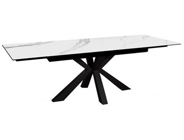 Керамический стол раздвижной DikLine SFE140 Керамика Белый мрамор/подстолье черное/опоры черные (2 уп.) в Симферополе