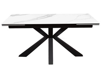 Керамический кухонный стол раздвижной DikLine SFE160 Керамика Белый мрамор/подстолье черное/опоры черные (2 уп.) в Симферополе