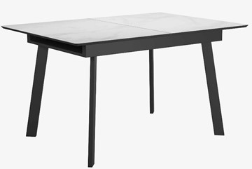 Стеклянный стол раздвижной DikLine SFA125 Стекло Белый мрамор САТИН/подстолье черное/опоры черные в Симферополе