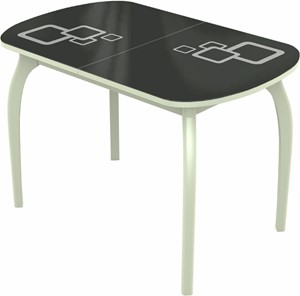 Кухонный стол раздвижной Ривьера мини дерево №1, Рисунок квадро (стекло черное/белый/белый) в Симферополе