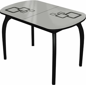 Кухонный стол раздвижной Ривьера мини дерево №1, Рисунок квадро (стекло белое/черный/черный) в Симферополе