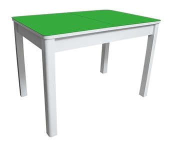 Кухонный стол Айсберг-05 СТ2, белое ЛДСП/стекло зеленое/прямые массив белый в Симферополе